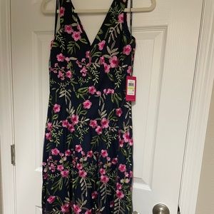 Vince Camuto Navy Blue Embroidered Cocktail Dress